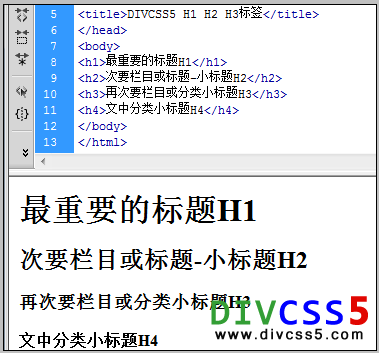 标题标签H1 H2 H3 H4使用案例