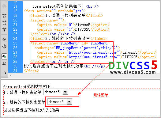 select下拉菜单列表与跳转下拉菜单案例截图