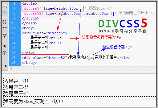 DIV+CSS line-height垂直行高属性应用案例截图