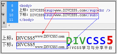 html上标与html下标标签应用用法案例截图