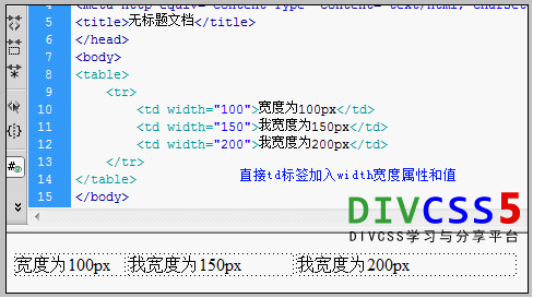 td标签内设置width宽度