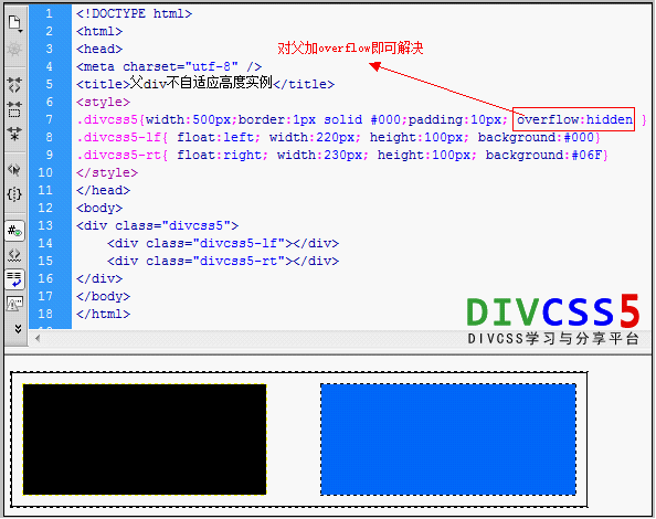 父div加overflow样式解决父自适应高度