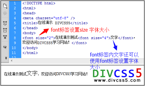 html font标签设置字体大小