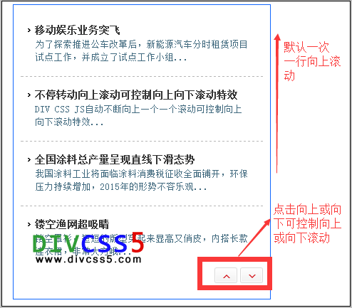 DIV CSS布局不间断向上滚动新闻，可控制向下和向上滚动JQ特效