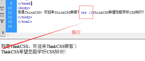 html br换行标签实例图