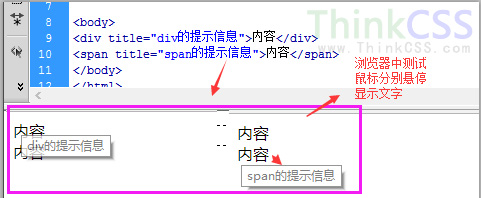 html其它标签设置title成功实现鼠标悬停提示